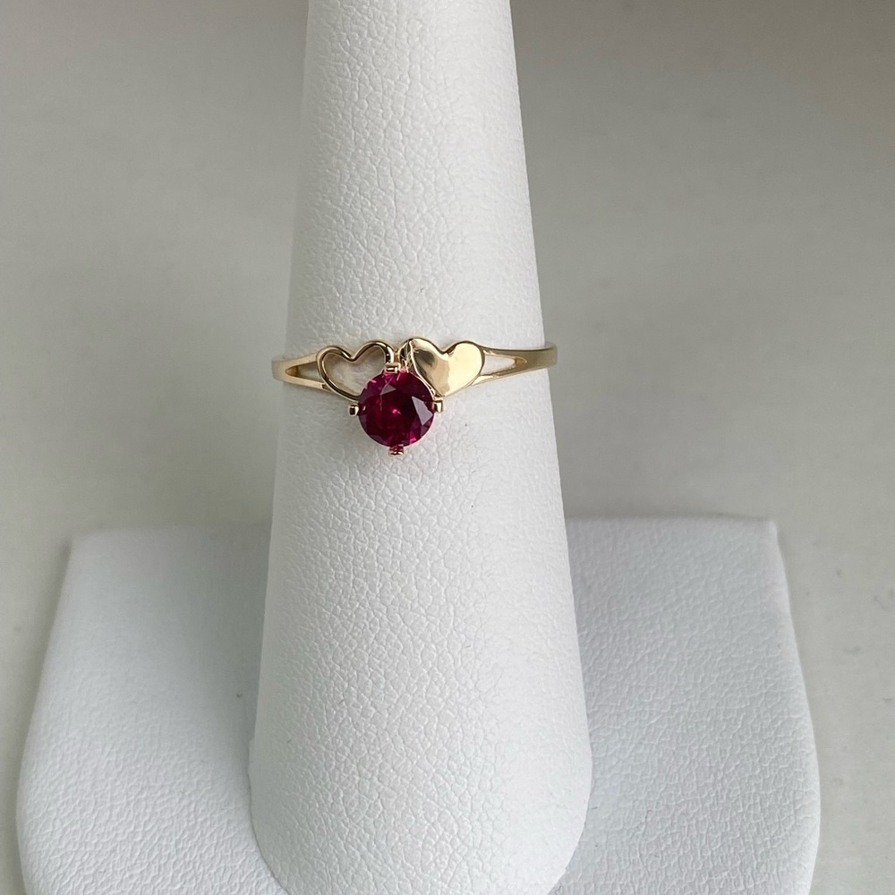 14K Yellow Gold Heart Ruby Promise Ring heart ring - Picture 4 of 7